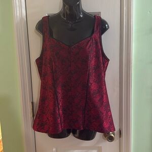 White House Black Market Red Brocade Fitted Tank Top Roses Party Wear Size XL